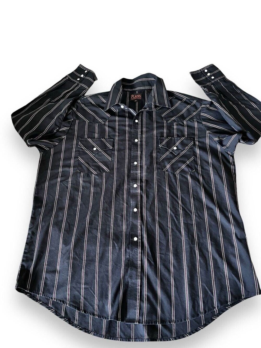 Plains Western Wear Men's Long Sleeve Striped Shirt XL Pockets Pearl Snap